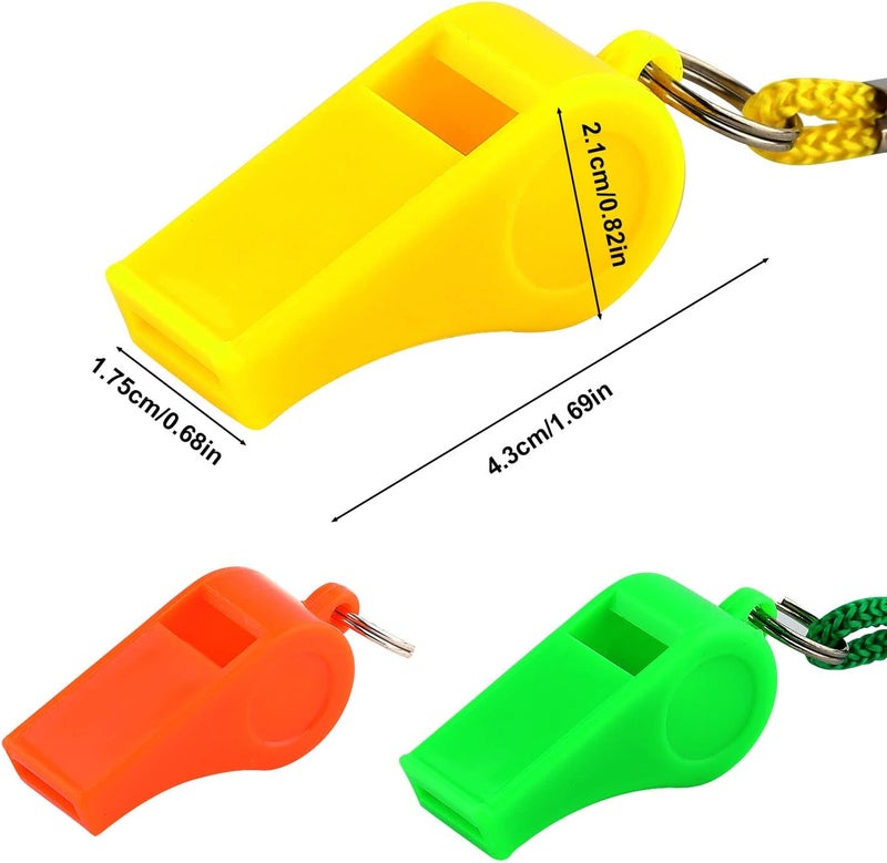 KINBOM 3pcs Plastic Whistles with Lanyard, Loud Sound Sport Whistle in Training Survival Emergency Sports for Referee Coach Teacher Dog Training (Yellow, Orange, Green) - Image 2
